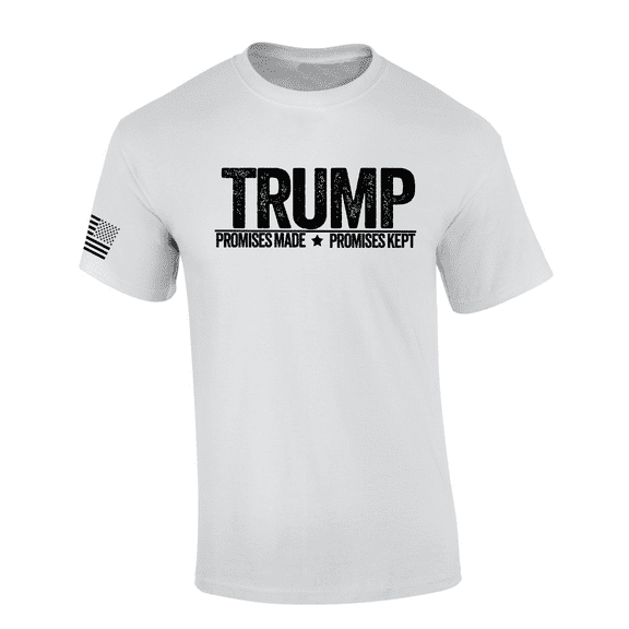 Trenz Shirt Company Trump Star Promises Made Promises Kept American Flag Sleeve T-shirt-White-xl