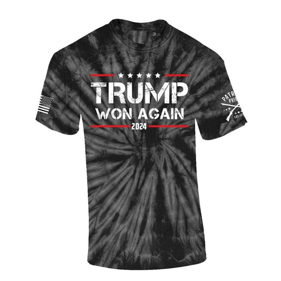 Trenz Shirt Company Trump Tshirt Trump Won Again 2024 Distressed Victory Short Sleeve T-shirt-Black Tie Dye-large