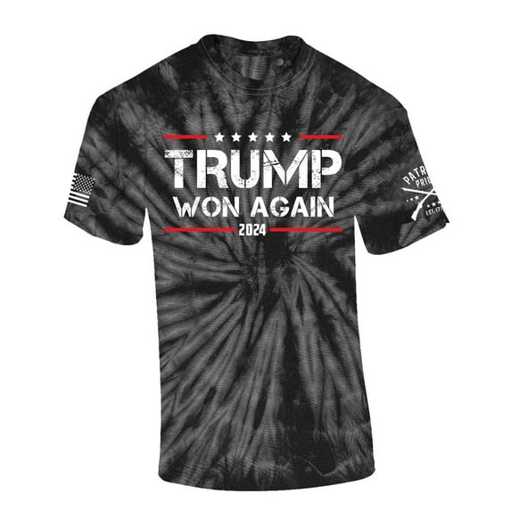 Trenz Shirt Company Trump Tshirt Trump Won Again 2024 Distressed Victory Short Sleeve T-shirt-Black Tie Dye-small