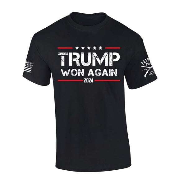Trenz Shirt Company Trump Tshirt Trump Won Again 2024 Distressed Victory Short Sleeve T-shirt-Black-small