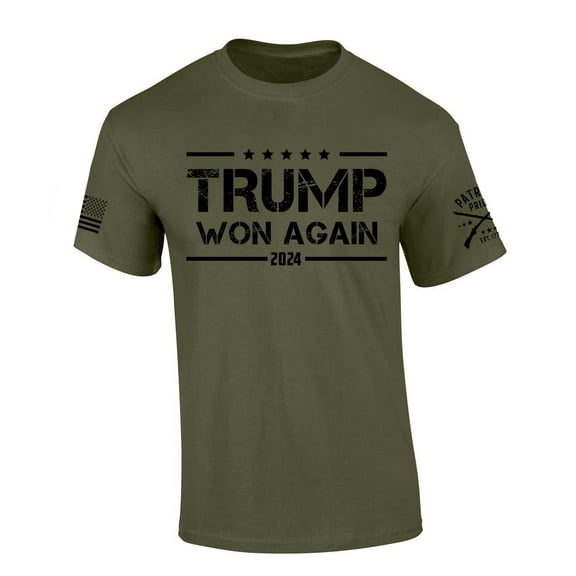 Trenz Shirt Company Trump Tshirt Trump Won Again 2024 Distressed Victory Short Sleeve T-shirt-Military Green-4xl