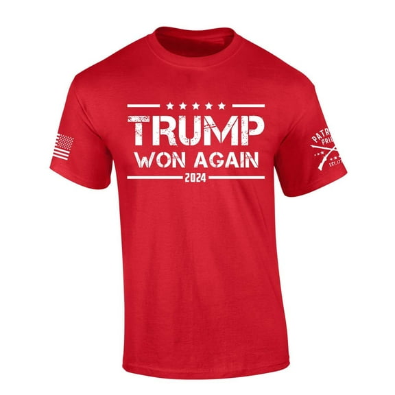 Trenz Shirt Company Trump Tshirt Trump Won Again 2024 Distressed Victory Short Sleeve T-shirt-Red-small
