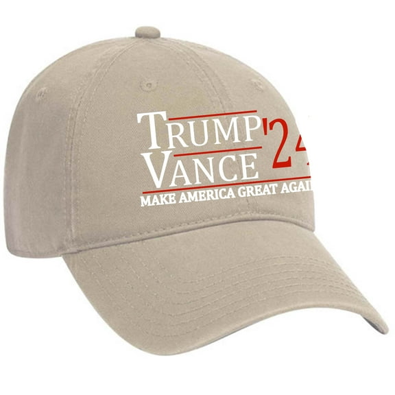 Trenz Shirt Company Trump Vance 2024 Make America Great Again Embroidered Dad Hat Baseball Cap, Khaki