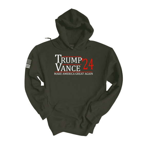 Trenz Shirt Company Trump Vance 2024 Make America Great Again Hooded Sweatshirt-Military Green-Small