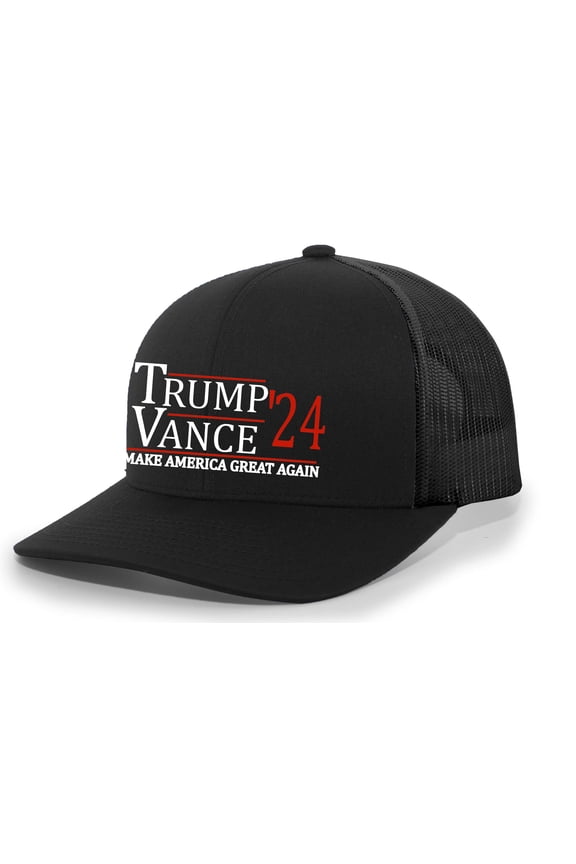Trump Vance 2024 Make America Great Again Mesh Back Trucker Hat, Black/Black