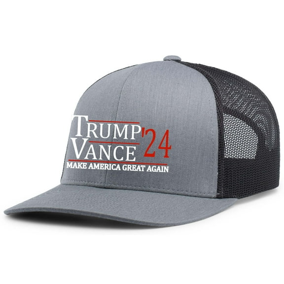 Trenz Shirt Company Trump Vance 2024 Make America Great Again Mesh Back Trucker Hat, Heather Grey/Black