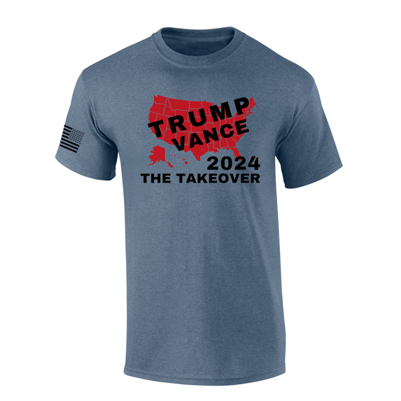 Trenz Shirt Company Trump Vance 2024 The Takeover Short Sleeve Mens Graphic T-Shirt-Heather Indigo-medium