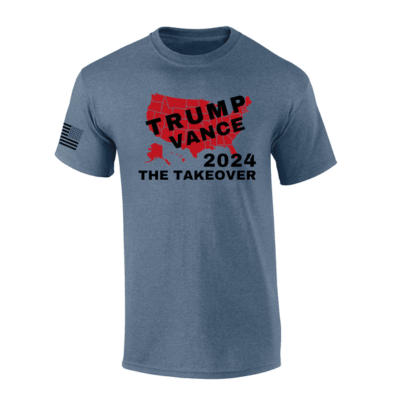 Trenz Shirt Company Trump Vance 2024 The Takeover Short Sleeve Mens Graphic T-Shirt-Heather Indigo-small