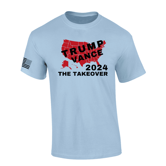 Trenz Shirt Company Trump Vance 2024 The Takeover Short Sleeve Mens Graphic T-Shirt-Light Blue-4xl