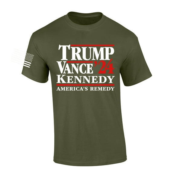 Trenz Shirt Company Trump Vance Kennedy RFK Americas Remedy Campaign Short Sleeve T-shirt-Military Green-large