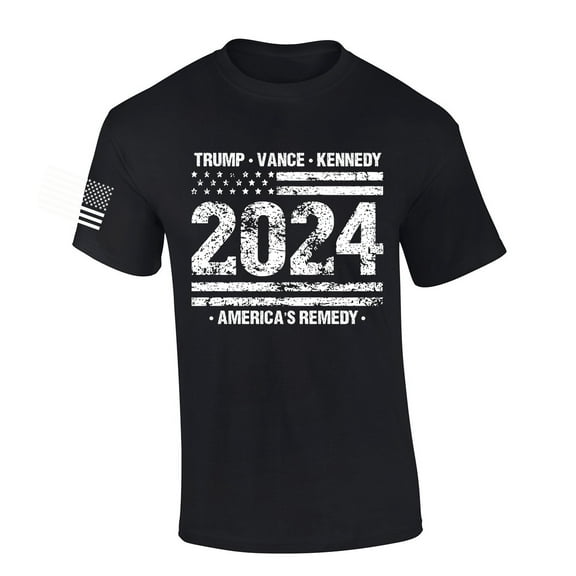 Trenz Shirt Company Trump Vance Kennedy RFK Americas Remedy Flag Short Sleeve T-shirt-Black-large