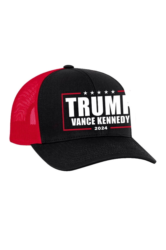 Trump Vance Kennedy RFK Jr. 2024 Mesh Back Trucker Hat-Black/Red