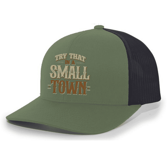 Trenz Shirt Company Try That In A Small Town Country Music Embroidered Mesh Back Trucker Hat, Loden/Black