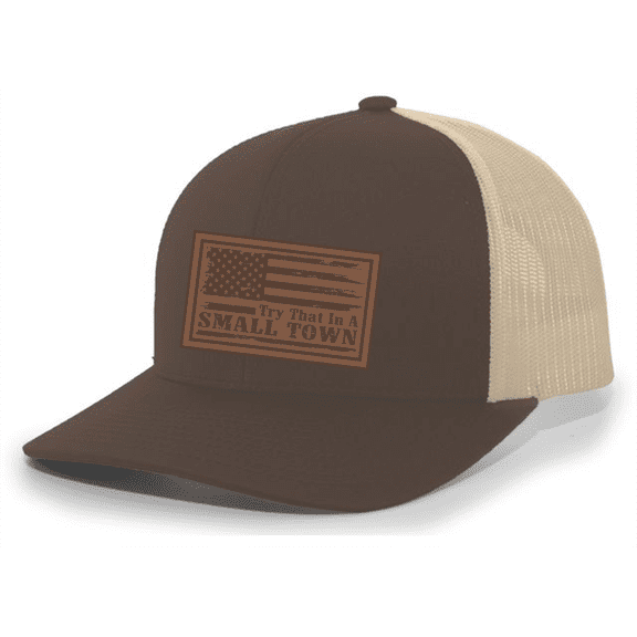 Trenz Shirt Company Try That In A Small Town Country Music Leather Patch Hat, Brown/Khaki