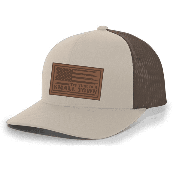 Trenz Shirt Company Try That In A Small Town Country Music Leather Patch Hat, Khaki/Brown