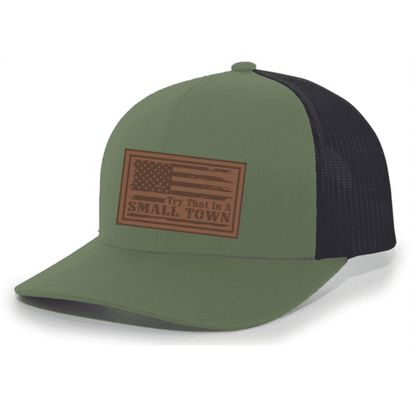 Trenz Shirt Company Try That In A Small Town Country Music Leather Patch Hat, Loden/Black