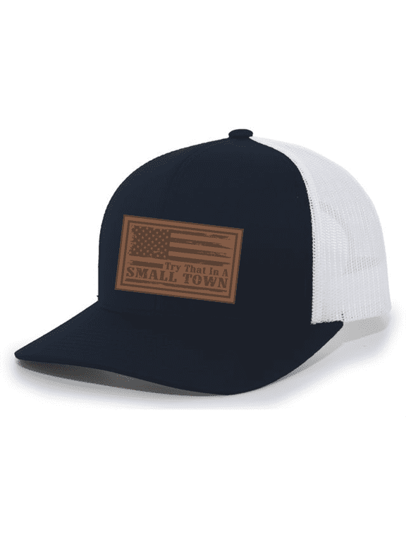 Try That In A Small Town Country Music Leather Patch Hat, Navy/White