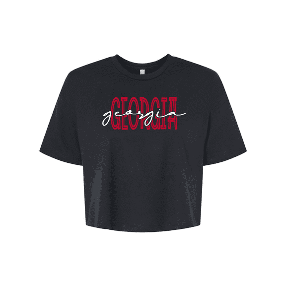 Trenz Shirt Company UGA Womens Georgia Football Georgia Cursive Womens Fit Jersey Crop Tee-Black-small
