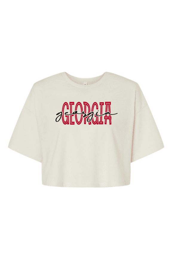 UGA Womens Georgia Football Georgia Cursive Womens Fit Jersey Crop Tee-Vintage White-large