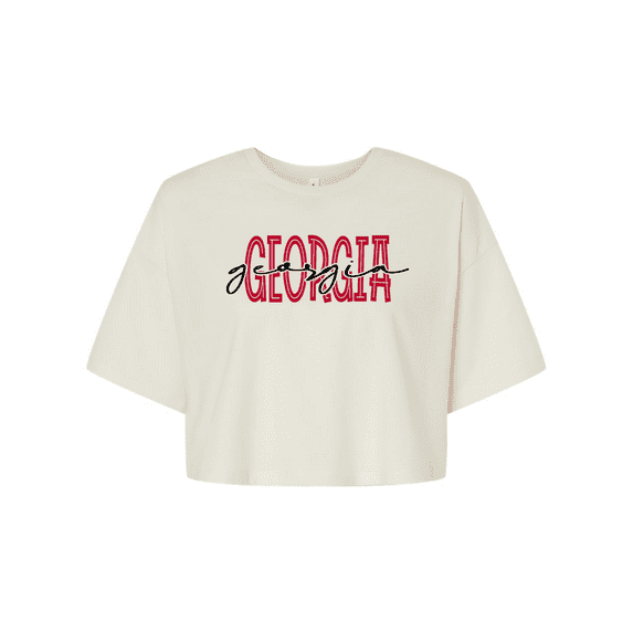 Trenz Shirt Company UGA Womens Georgia Football Georgia Cursive Womens Fit Jersey Crop Tee-Vintage White-medium