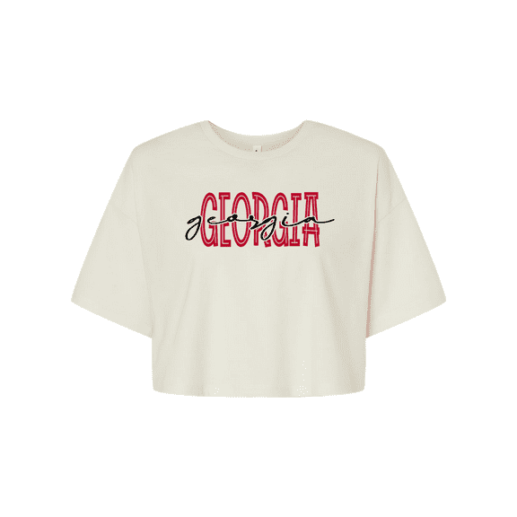 Trenz Shirt Company UGA Womens Georgia Football Georgia Cursive Womens Fit Jersey Crop Tee-Vintage White-xl