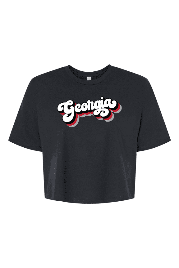 UGA Womens Georgia Football Stacked Georgia Womens Fit Jersey Crop Tee-Black-large