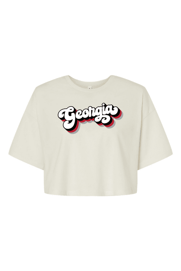 UGA Womens Georgia Football Stacked Georgia Womens Fit Jersey Crop Tee-Vintage White-xl