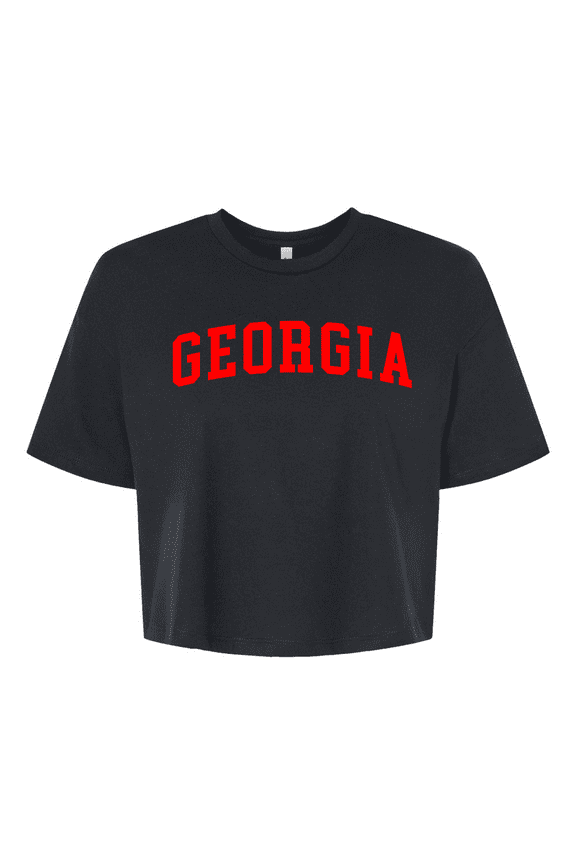 UGA Womens Georgia Football Varsity Georgia Womens Fit Jersey Crop Tee-Black-large
