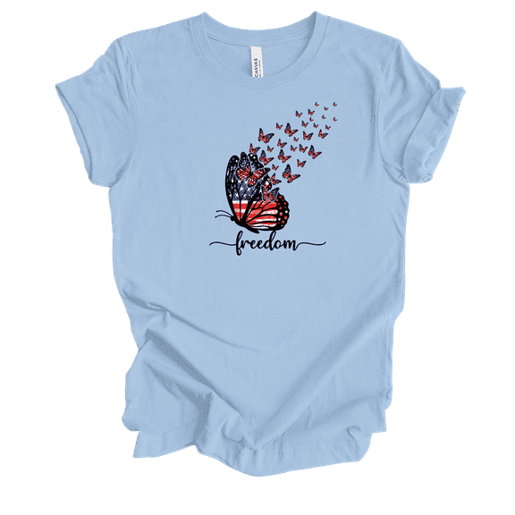 Trenz Shirt Company USA American Flag Freedom Butterfly Short Sleeve Womens Graphic T-Shirt -Baby Blue-4xl