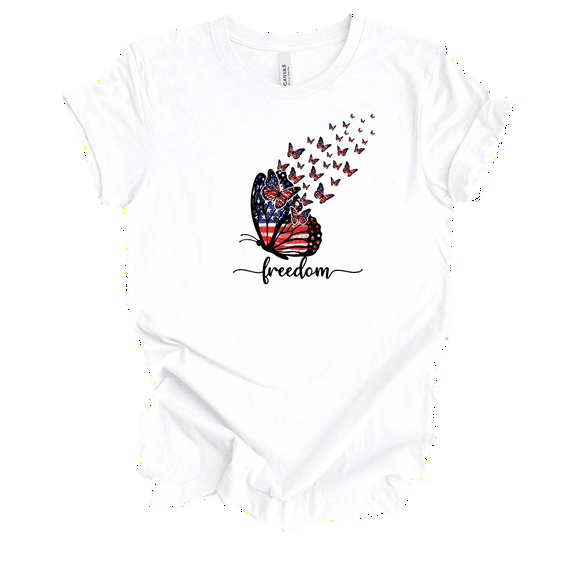 Trenz Shirt Company USA American Flag Freedom Butterfly Short Sleeve Womens Graphic T-Shirt -White-5xl