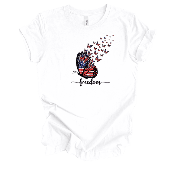 Trenz Shirt Company USA American Flag Freedom Butterfly Short Sleeve Womens Graphic T-Shirt -White-5xl