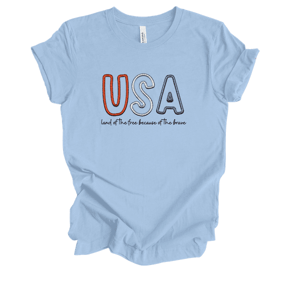 Trenz Shirt Company USA Land Of The Free Because Of The Brave Short Sleeve Womens Graphic T-Shirt -Baby Blue-xxxl