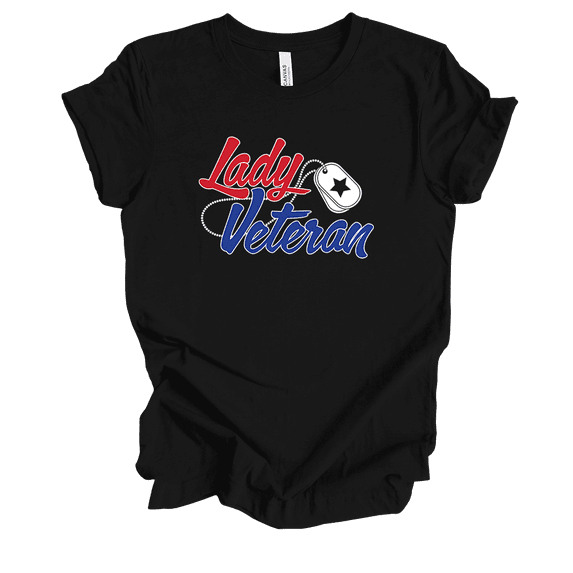 Trenz Shirt Company United States Lady Veteran Army Dog Tags Short Sleeve Womens Graphic T-Shirt-Black-xl