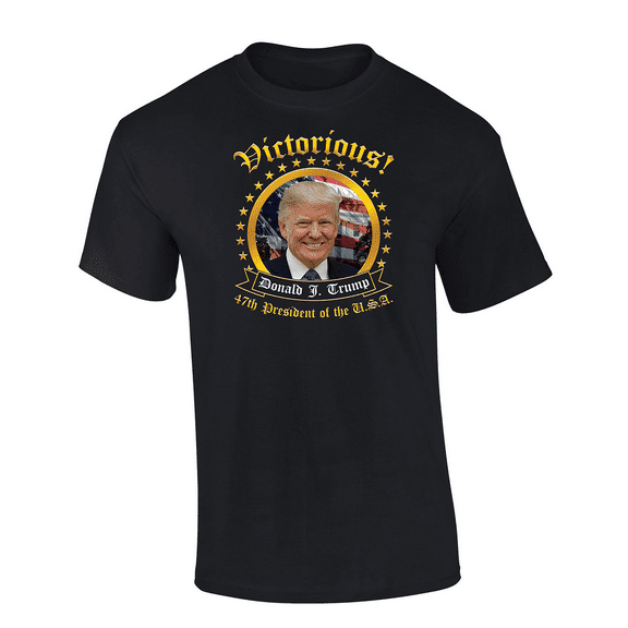 Trenz Shirt Company Victorious! Donald Trump 47th President Of The USA Short Sleeve T-shirt Graphic Tee-Black-large