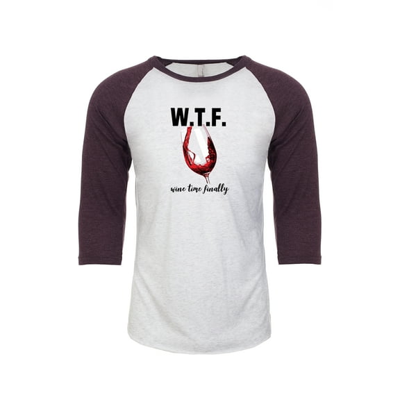 Trenz Shirt Company WTF Wine Time Finally with Wine Glass Funny Adult Raglan-Heather White