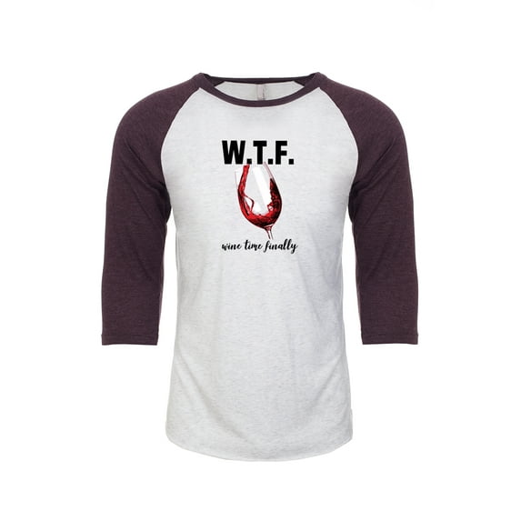 Trenz Shirt Company WTF Wine Time Finally with Wine Glass Funny Adult Raglan-Heather White