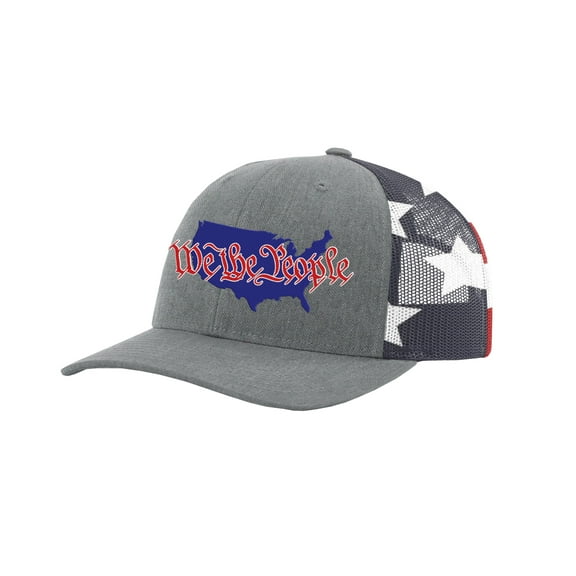Trenz Shirt Company We The People United States Adult Trucker Hat-Heather Grey/American Flag