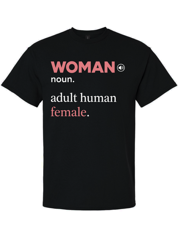 “Woman Noun Adult Human Female” Feminist Graphic T-Shirt – Enes Freedom Basketball Game-Black-Large