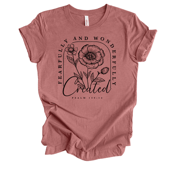 Trenz Shirt Company Women Fearfully Wonderfully Made Floral Short Sleeve T-Shirt-Heaher Mauve-X-Large