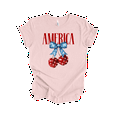thumbnail image 1 of Trenz Shirt Company Women's American Cherries With Bow Short Sleeve T-Shirt - 4th of July Shirts for American Women-Soft Pink-3X-Large, 1 of 1