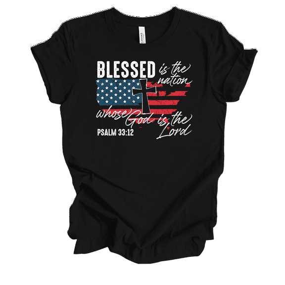 Trenz Shirt Company Women's Blessed Is The Nation Psalm 33:12 Short Sleeve Shirt-Black-Large