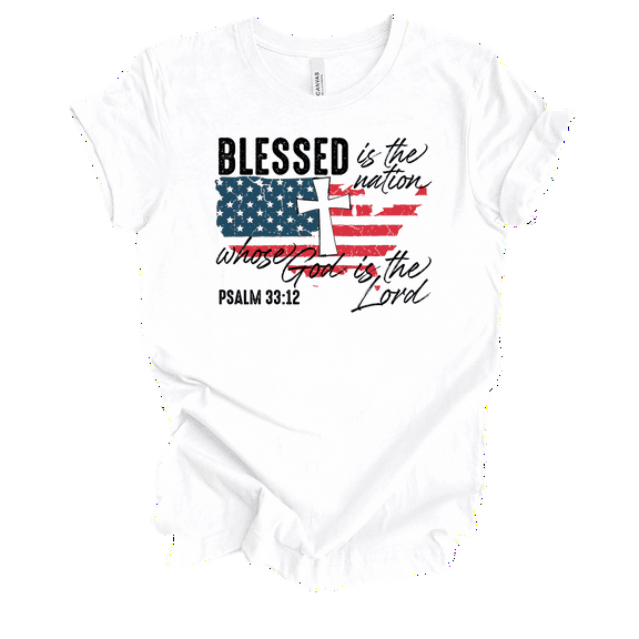 Trenz Shirt Company Women's Blessed Is The Nation Psalm 33:12 Short Sleeve Shirt-White-Medium