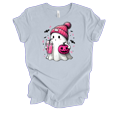 thumbnail image 1 of Trenz Shirt Company Women's Breast Cancer Cute Ghost Pumpkin Coffee Short Sleeve T-Shirt-Light Blue-4X-Large, 1 of 1