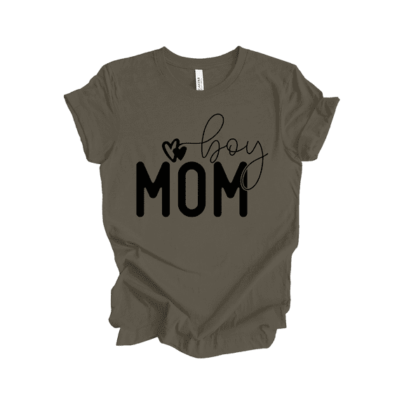 Trenz Shirt Company Women's Cursive 'Boy' Mom Hearts Short Sleeve T-Shirt – Cute & Stylish-Army-medium