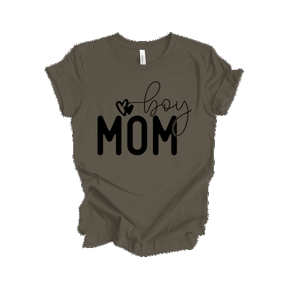 Trenz Shirt Company Women's Cursive 'Boy' Mom Hearts Short Sleeve T-Shirt – Cute & Stylish-Army-small