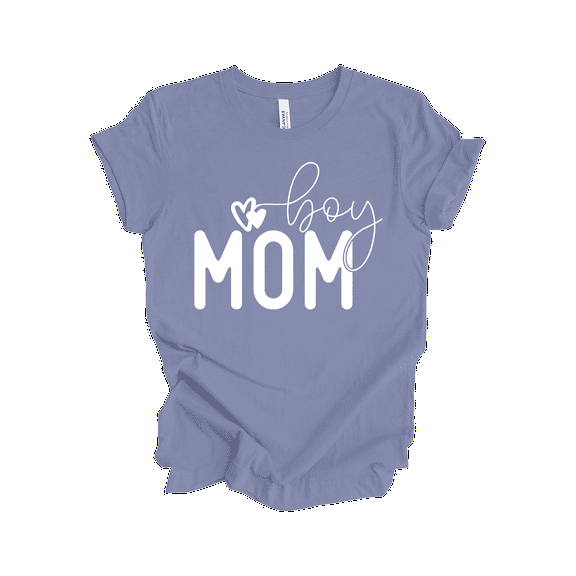 Trenz Shirt Company Women's Cursive 'Boy' Mom Hearts Short Sleeve T-Shirt – Cute & Stylish-Lavender Blue-xl