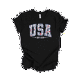 thumbnail image 1 of Trenz Shirt Company Women's Floral Print USA Since 1776 Stars Short Sleeve Tshirt - 4th of July Shirts, Womens Summer Tops, Black-Small, 1 of 1