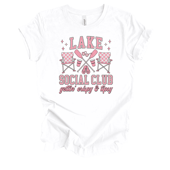 Trenz Shirt Company Women's Cute Girly Lake Social Club Short Sleeve T-Shirt-White-Medium