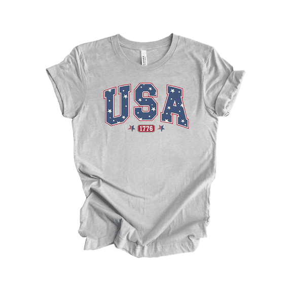 Trenz Shirt Company Women's Cute Patriotic Star Filled USA 1776 Label Short Sleeve T-Shirt - 4th of July Womens Tops, Athletic Grey-4X-Large