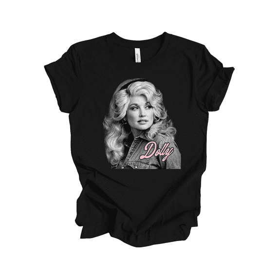 Trenz Shirt Company Women's Dolly Portrait Short Sleeve T-Shirt – Vintage Photo & Pink Script Tee-Black-Small